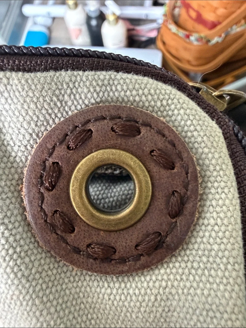 Casual Patchwork Crossbody Sling Bag - Brown & Cream